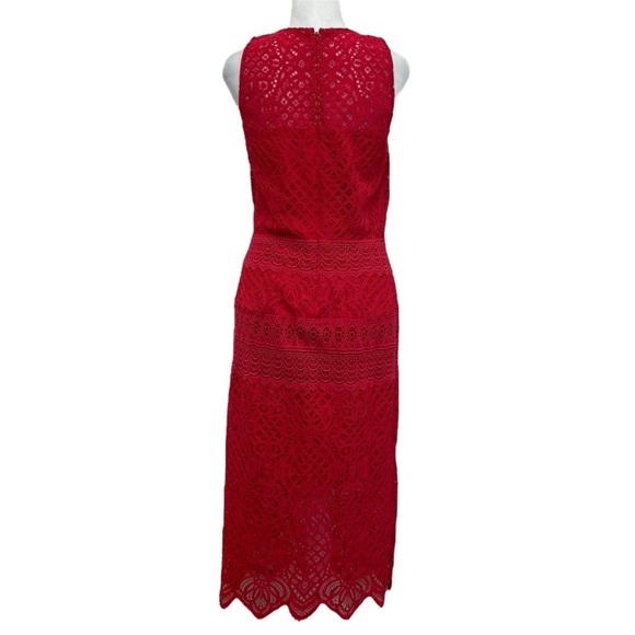 Tadashi Shoji Red Crochet Lace Jacques Midi Dress - Picture 3 of 12